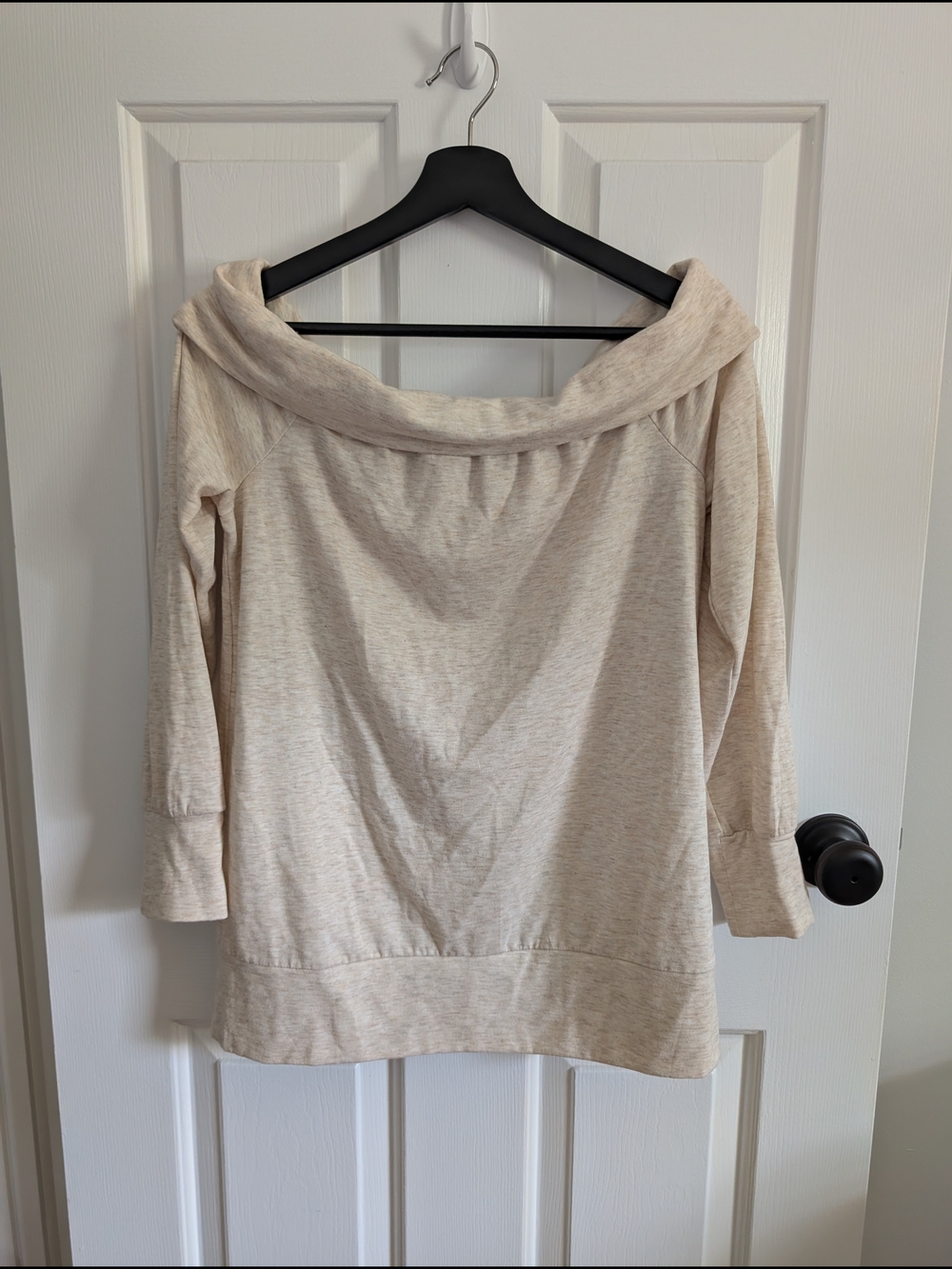 LC Lauren Conrad Women's Oatmeal Off Shoulder Long Sleeve Top Medium